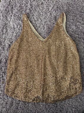 Loft Rose Gold Sequin V-Neck Women's Tank Top